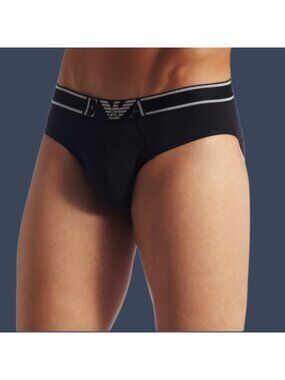 Emporio Armani Mens Briefs Cotton Blend Stylish Logo Waistband Black/gold Medium